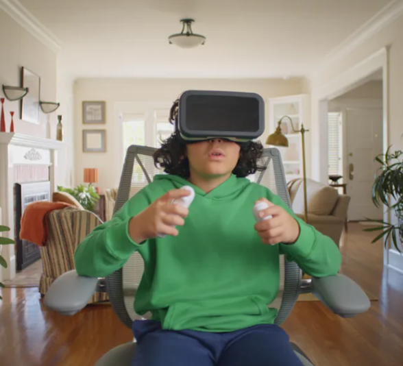 Kid using VR headset in living room